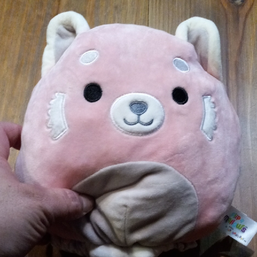 Plush Pink Bear Plushie Cute Round Stuffed Animal Reversible Small